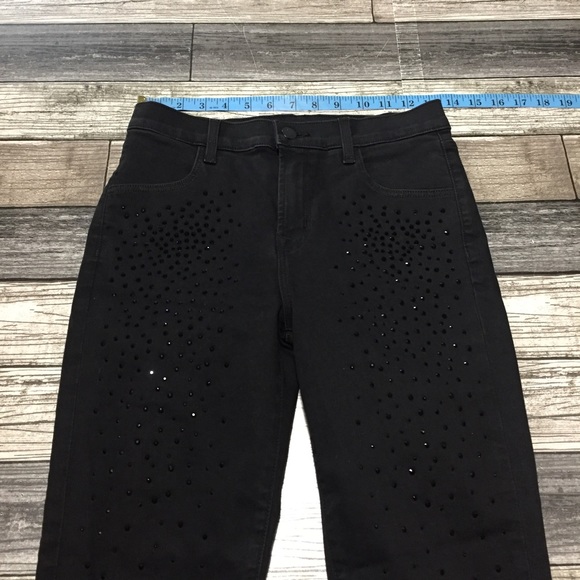 J Brand Alana Studded High Rise Skinny Jeans 26 (Inseam 27.5) Black Raw Hem - Picture 4 of 12